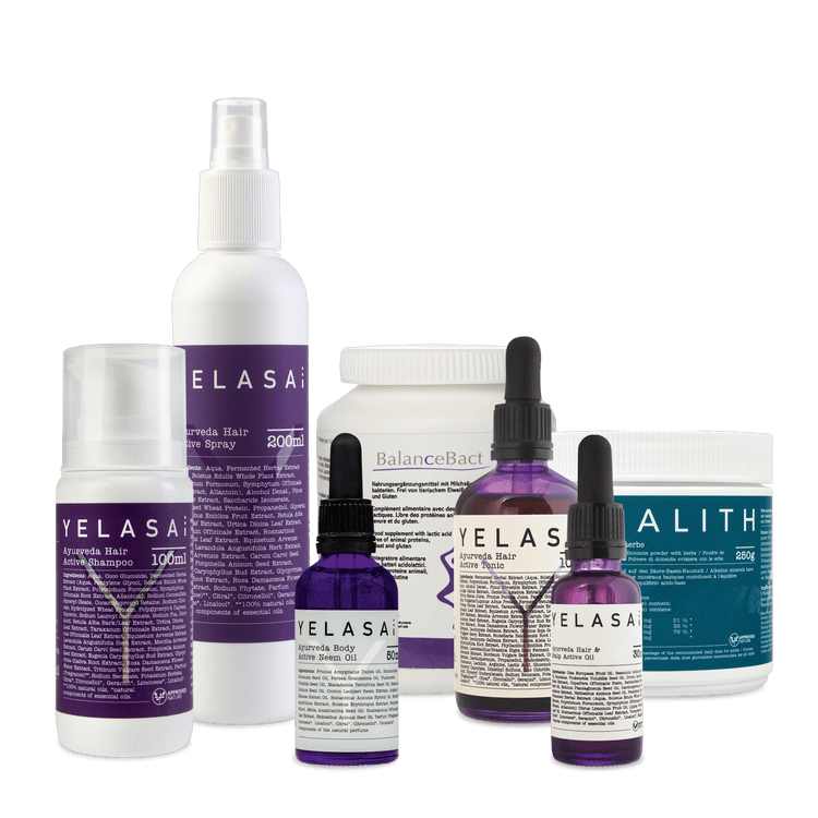 Haarpflege Set auch bei kreisrundem Haarausfall oder kurzen Haaren oder nach Medikamenten von YELASAI