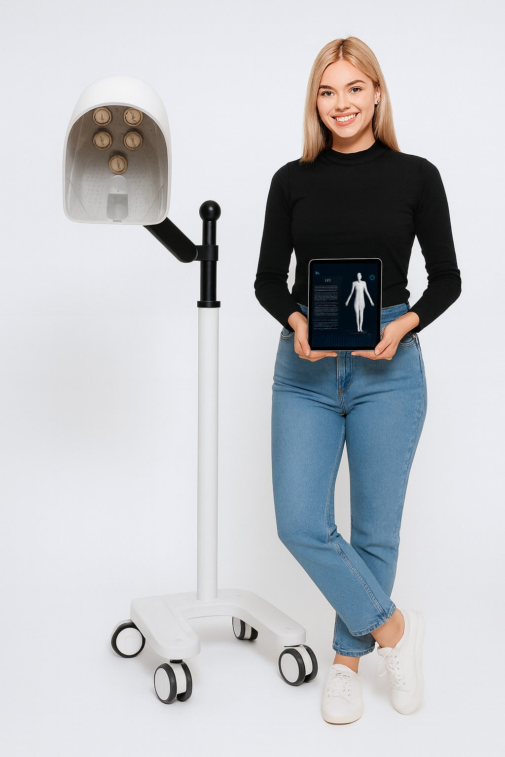 YELASAI Hair Active Light 2.0 – Behandlungshelm auf mobilem Stativ mit Tablet-Steuerung